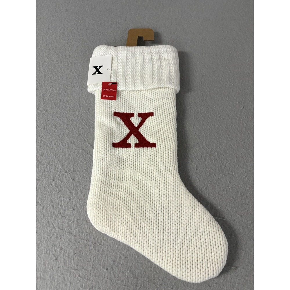 Wondershop Christmas Stocking White Knit Monogram Initial X‎ Red Loop Holiday